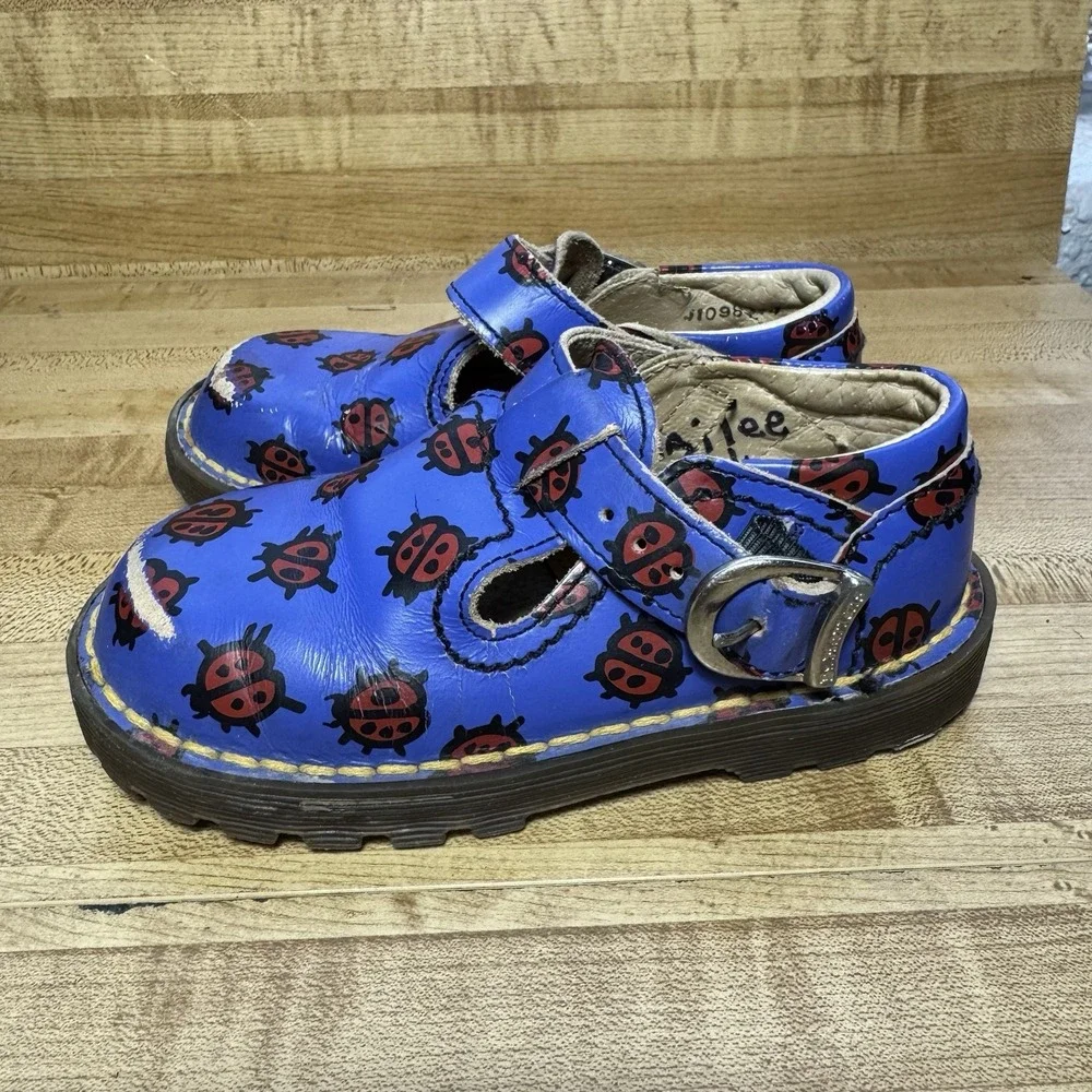 Vintage Dr. Martens Ladybug Shoe England Rare Kids Youth Size 8 Blue Red